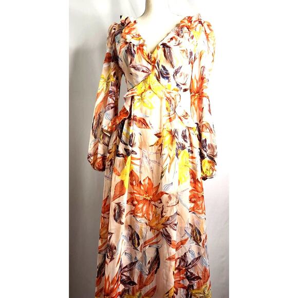 Bump Biddy Maternity Maxi Dress Size L Floral Tie Back Cottage Chic Open Waist - Picture 3 of 16